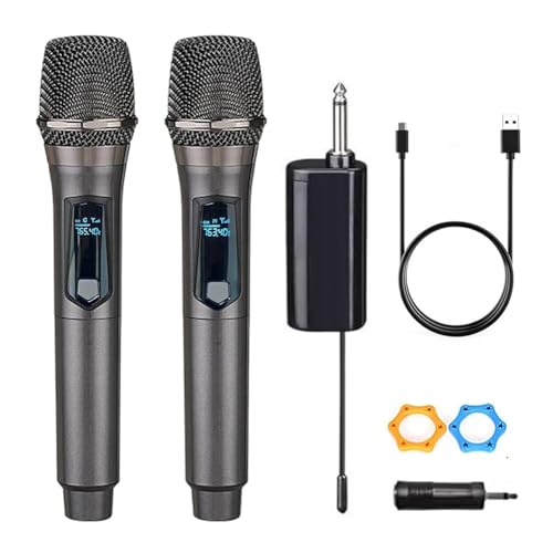 Wireless Microphone, Rechargeable Fixed Frequency Wireless Dual Microphone,Handheld Dynamic mic,Karaoke Singing, Weddings DJ,Party, Church, Classroom use, 200 feet, Gray.(2 Versions Randomly Shipped)