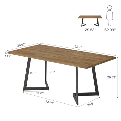 Tribesigns 62.2-Inch Industrial Executive Desk, Simple Modern Home Office Computer Desk with Sturdy Metal V-Shaped Legs, Large Study Writing Table Business Workstation, Easy Assembly (Brown+Black)