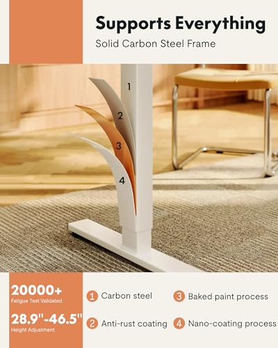 FLEXISPOT EN1 One-Piece Standing Desk, Electric Adjustable with 4 Memory Presets, 176 LBS Capacity, Stable & Quiet, Seamless Desktop for Home Office & Dual Monitors, 48"x24" Maple(White Frame)