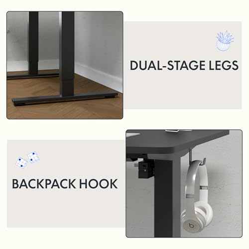 FLEXISPOT Electric Standing Desk, 40" x 24" One-Piece Desktop, Height Adjustable Computer Desk for Home Office, Black Frame & Black Top (One Package)