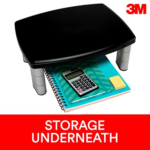 3M Adjustable Monitor Stand, Three Leg Segments, Simply Adjust Height from 1" to 5 7/8", Holds Up to 80 lbs, 11" Space Between Columns, Silver/Black (MS80B)