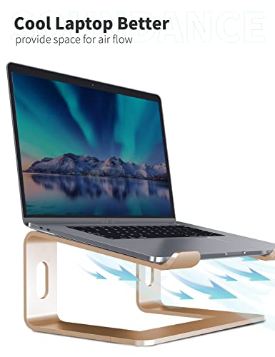 SOUNDANCE Laptop Stand, Aluminum Computer Riser, Ergonomic Laptops Elevator for Desk, Metal Holder Compatible with 10 to 15.6 Inches Notebook Computer, Champagne Gold