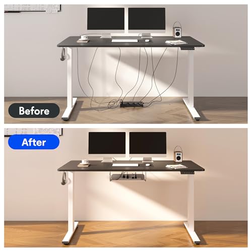 FLEXISPOT EN2 Whole-Piece Standing Desk with Clamp Power Strip, 55 x 28” Electric Stand Up Height Adjustable Desk with Cable Management (Black Frame + 55" Black Top, 2 Packages)