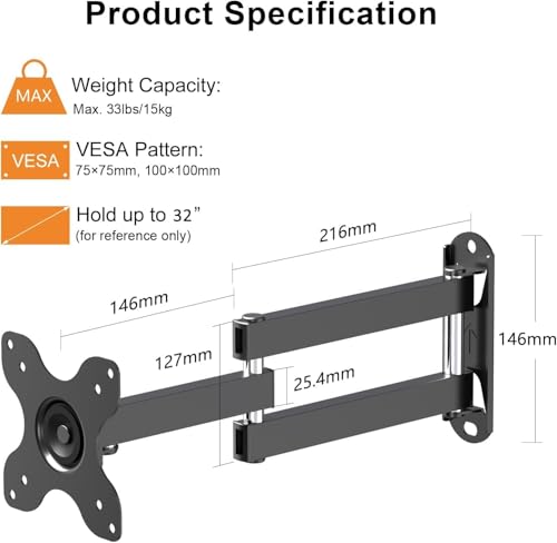 TV Wall Mount, Bracket for Most 13-32 inch LED, LCD Monitor and Plasma TVs, Max VESA 100x100mm by XINLEI (MA1330)