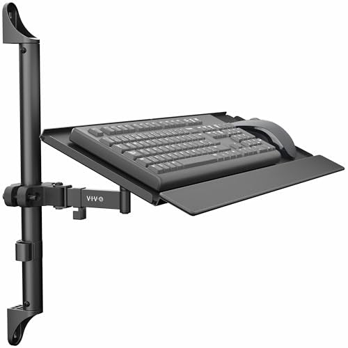 VIVO 26 Inch Keyboard and Mouse Tray Wall Mount with Wrist Pad, Tilt and Rotation, Standing Workstation Accessory for Ergonomic Typing, Black, Mount-WALLKB