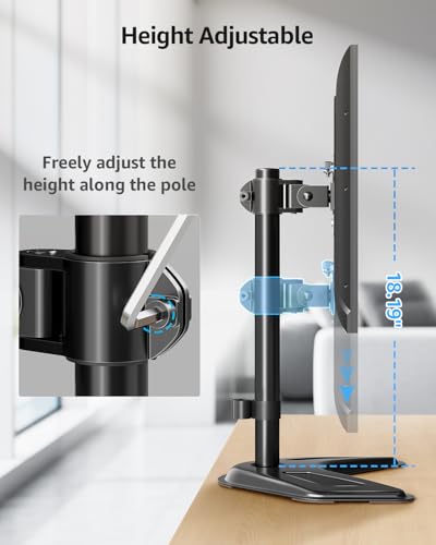 MOUNTUP Single Monitor Stands, Freestanding VESA Monitor Desk Mount fits 13'' to 32'' Computer Screen with Height Adjustable, Swivel, Tilt, Rotation, 17.6 lbs Load, For Home Office, VESA 75x75/100x100