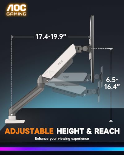 AOC Monitor Mount, Adjustable Single Monitor Arm for 17–32 Inch Screens, Fits 4.4–19.8lbs, Cable Management, VESA 75x75/100x100, C-Clamp & Grommet Base