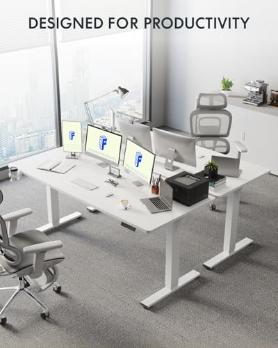 FLEXISPOT 71" x 32" Office Standing Desk, Height Adjustable Sit-Stand Desk, Quiet & Stable, with Cable Management & Cup Holder, for Commercial Use, White Top (2 Packages)