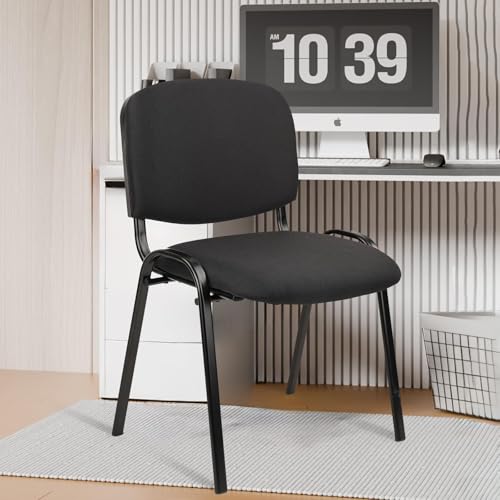 CLATINA Stackable Waiting Room Chairs, Cloth Fabric Guest Reception Chair with Upholstered Thickene Seat and Back Support, Stacking Chair Metal Leg for Office School Church Conference, Black, 10 Pack