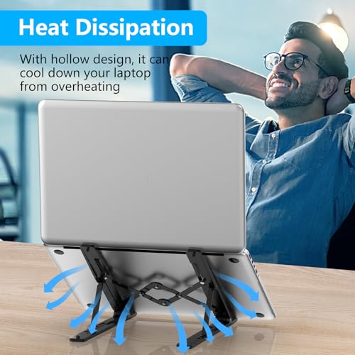 Gogoonike Adjustable Laptop Stand, Portable Laptop Riser for Desk, ABS+Silicone Foldable Ventilated Cooling Notebook Holder Stand for 10-15.6” Laptops, Tablets
