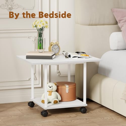 BEWISHOME 2-Tier Industrial Mobile Printer Stand, Rolling Cart with Storage Shelf, Lockable Wheels, for Home, Office (White) BDZ01W