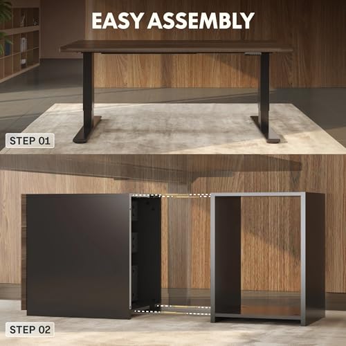 FLEXISPOT 60" Executive Standing Desk with Drawers & CPU Holder, Dual Motor Height Adjustable Desk, 222 LBS Capacity, 1" Thick Desktop, Home Office Workstation, Black Walnut, 3 Packages