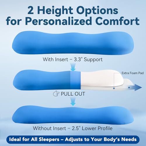 Adjustable Height Lumbar Support Pillow for Sleeping, Ergonomic Contour Lower Back Pillow for Bed with Breathable Washable Cover, Spine Alignment & Sleep Comfort, Blue