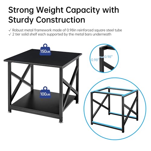 Fannova 2 Tier Large Printer Stand, 23.6 x 23.6 x 22.6 Inches Square Printer Table with Storage Shelf, Rolling Printer Cart with Industrial Wheels for Home Office, Mini Fridge Stand Table - Black