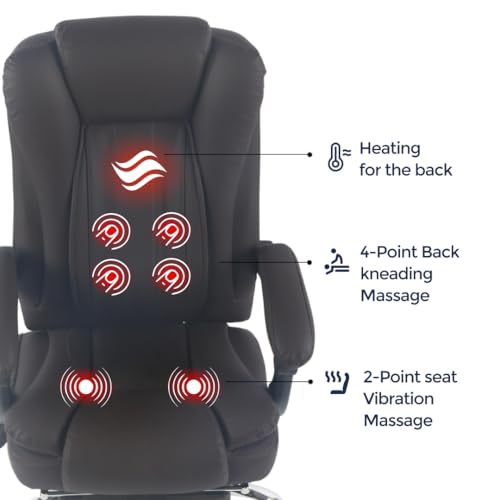Ergo Sky Orbis 4-Point Kneading Heated Massage Office Chair with Foot Rest | 500lbs Big & Tall Ergonomic Executive Desk Chair for Heavy People | Reclining Home Office Computer Chair | Dark Brown