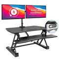 Mount-It! Electric Standing Desk Converter with Dual Monitor Arms for 2 Screens (Max 32"), Large 35.4" Wide Desktop, Motorized Stand Up Desk Riser, Keyboard Tray, USB, Black Stand up Desk Convertor