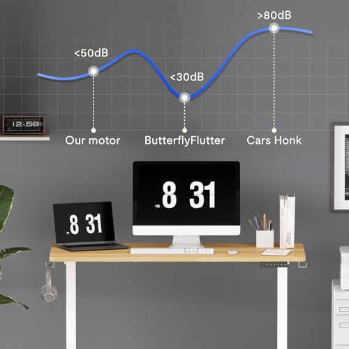 FLEXISPOT EN1 One-Piece Standing Desk 40 x 24 Inches Height Adjustable Desk Electric Sit Stand Up Desk Home Office Desks Computer Workstation (White Frame + Maple Desktop)