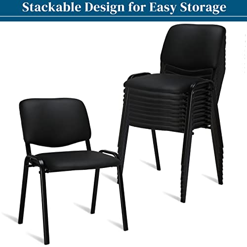 VINGLI Waiting Room Chairs, 10-Pack PU Church Chairs Conference Stackable Set, Office Guest & Reception Stacking for Meeting Room, Lobby, Simple&Space-Saving, Pu-black
