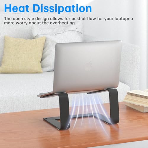 GleYo Laptop Stand for Desk Portable Computer Riser Metal Notebook Holder Printer Stand Office Desk Accessories Compatible with MacBook Air, Pro, Dell, HP, Lenovo and All 10-16" Laptops, Black