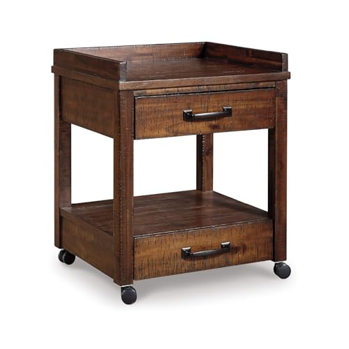 Signature Design by Ashley Baldridge Office Printer Stand, Storage, Electrical Outlets, USB Charing Ports, Wood, 21" W x 18" D x 24.63" H, Brown