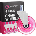 Office Chair Wheels - Set of 5 Rollerblade-Style Casters, Smooth & Quiet Rolling, Protects Hardwood Floors & Carpets, Universal Fit, Durable and Long-Lasting - Pink