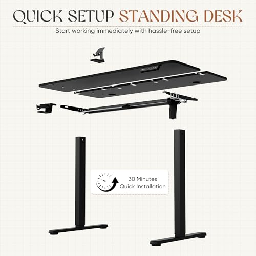 Furmax Electric Standing Desk, 45 x 24 Inches Height Adjustable Sit Stand up Desk, Memory Preset Computer Home Office Desks with Sturdy Metal Frame, Phone Stand Cable Management Hole (Black, 45'')