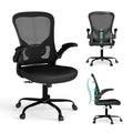 Flysky Mesh Office Chair, Ergonomic Computer Desk Chairs for Home Office - with Comfy/Comfortable Flip-up Arm Rests, Lumbar Support, Height Adjustable, 360 Degree Rolling Swivel (Black)