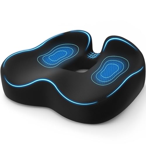 TushGuard Ergonomic Seat Cushion with Coccyx Cutout - 4-Zone Structure Office Chair Cushions for Tailbone Pressure Relief, Non-Slip Chair Pad with Washable Cover for Car, Office, Wheelchair, Black