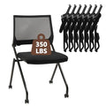 CLATINA Stackable & Foldable Chairs with Wheels, Reception Guest Chairs with Lumbar Support, Ergonomic Mesh Back Folding Chair for Office Schools Training Conference Waiting Room, Black, 8PACK