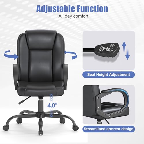 Keratee Executive Office Chair, Leather Desk Computer Chair with Armrests, Mid-Back Swivel Adjustable Ergonomic Design for Home Office, 10PC, Black