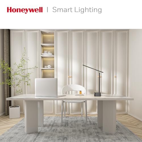 Honeywell Sunturalux™ LED Desk Lamp with USB Charging Ports HWT-H01 - Stepless Dimmable Eye Caring Desk Light for Home Office Bedroom Bedside College Dorm, Foldable Table Lamp Reading Lamp Black