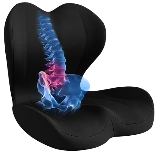 BANKQF Seat Cushion for Office Chair and Car, Lumbar Support Pillow for Office Chair, Memory Foam Ergonomic Seat Cushion for Long Sitting, Back & Tailbone Pain, Sciatica - Black
