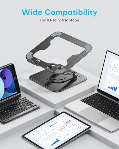 LOXP Adjustable Laptop Stand, Computer Stand with 360 Rotating Base, Ergonomic Laptop Riser Mount for Desk Foldable Protable Computer Desk Fits with MacBook Pro Air (10-16") - Black
