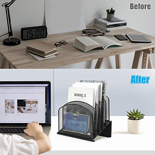 Delifox Inclined Desk File Organizer,Vertical File Folder Holder Stand Metal Rack File Sorter for Office Classroom Desktop Organization