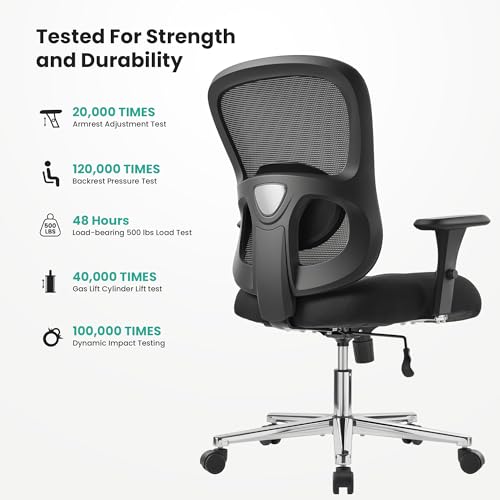 EUREKA ERGONOMIC Big and Tall Office Chair for Heavy People, Hoss 500lbs Heavy Duty Office Chair Mesh Ergonomic Desk Chair with Armrest, Rolling Chair with Wide Comfy Seat for Adult, Black