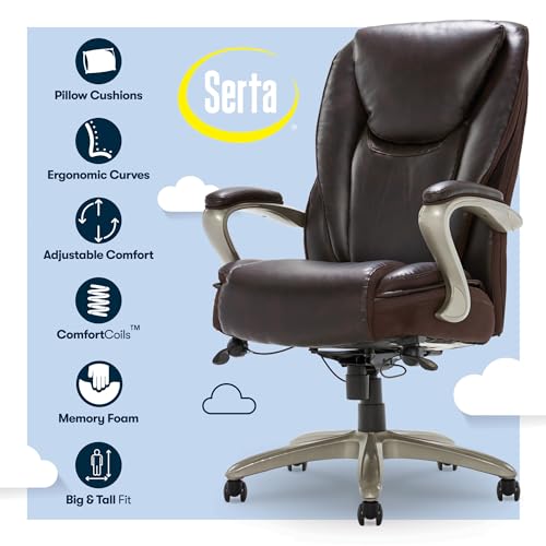 Serta® Smart Layers™ Hensley Big & Tall Ergonomic Bonded Leather High-Back Office Chair, Roasted Chestnut/Satin Nickel