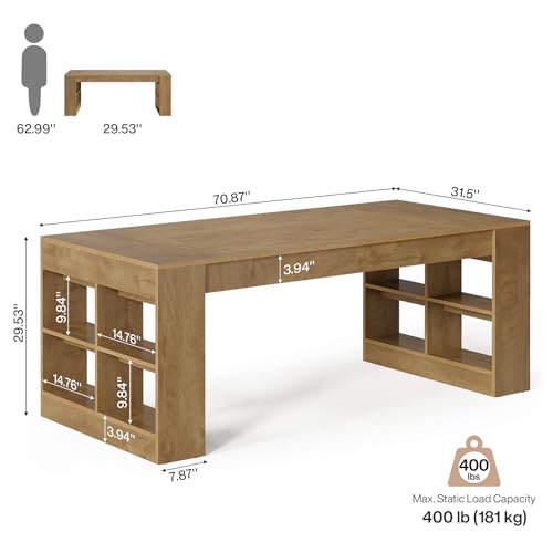 Tribesigns 70.9-Inch Executive Desk with Storage, Large Office Computer Desk with Shelves, Modern Wood Writing Table Business Furniture Workstation for Home Office, Rustic Brown