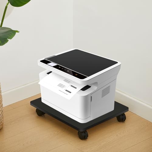 Beeveer 1 Pcs Office Under Desk Printer Stand with 4 Caster Wheels 13.8 x 11.8 Inches Black Movable Printer Copier Shelf CPU Holder for Home Office Heavy Duty Storage Rack Scanner Fax Machine