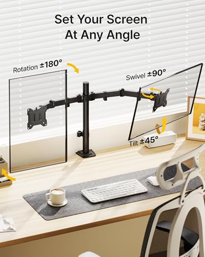 monTEK Heavy Duty Dual Monitor Stand for 17–32" Monitors, Stable Desk Mount with 22 lbs per Arm, Fully Adjustable Articulating Monitor Arm with Clamp & Grommet Base, VESA 75x75/100x100