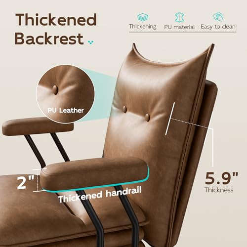 Sucrever Brown Leather Office Chair with Triple-Layer Seat, Home Desk Chair