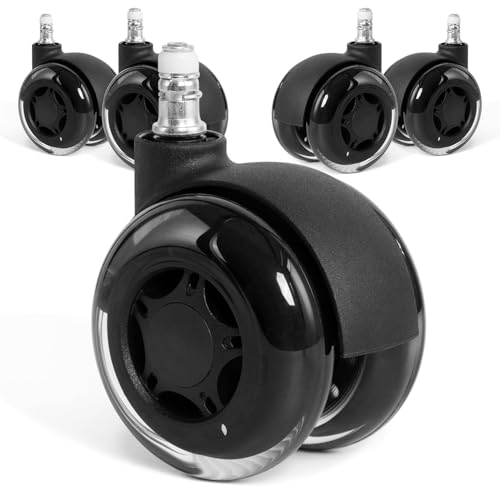 Office Chair Wheels, 3 Inch Double Rollerblade Office Chair Wheel Replacement-Smooth & Quiet Rolling Chair Wheels for Hardwood Floors & Carpet for Heavy Duty Gaming Chair Set of 5 Black