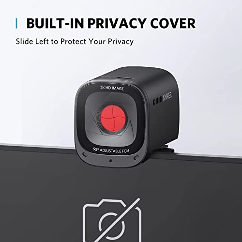 Anker PowerConf C200 2K Webcam for PC/Laptop/Mac, Computer Camera, Low-Light Correction, AI-Noise Canceling Mics, Adjustable Field of View, Built-in Privacy Cover, Stereo Mics, for Meeting
