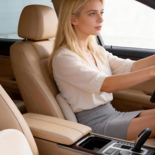 Carwales Beige Lumbar Support Pillow for Car Driving Seat Soft Latex Lower Back Support Thin Relax Home Recliner Sofa Office Accessories Chair Cushion Pain Relief