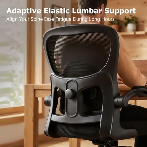 AreShark Office Chair Ergonomic Desk Chairs with Adjustable Lumbar Support, High Back Breathable Mesh Chair with Wheels& Flip-up Armrests,Rolling Swivel Comfy Task Computer Chair for Home Work Gaming