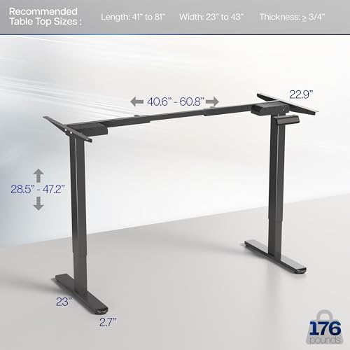 VIVO Electric Dual Motor Standing Desk Frame for 41 to 81 inch Table Tops, Frame Only, Ergonomic Standing Height Adjustable Base with Push Button Memory Controller, Black, DESK-V122EB