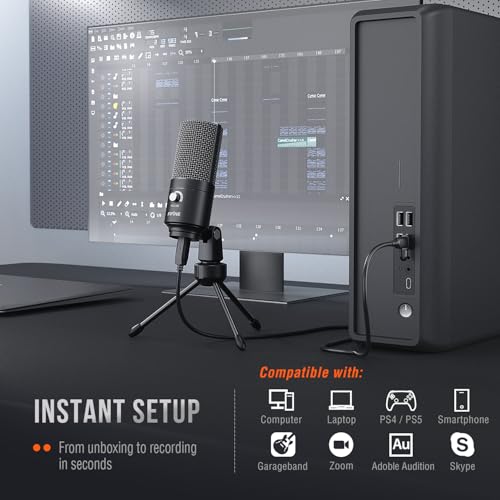FIFINE USB Microphone, Metal Condenser Recording Microphone for MAC OS, Windows, Cardioid Laptop Mic for Recording Vocals, Voice Overs, Streaming, Meeting and YouTube Videos-K669B