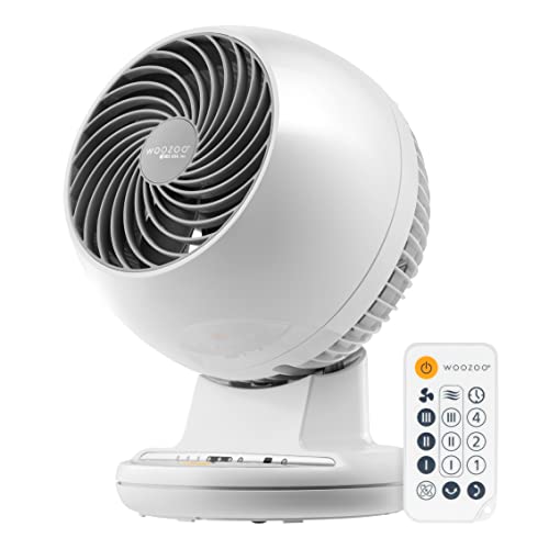 IRIS USA WOOZOO Desk Fan with Remote, Oscillating Table Air Circulator, 3 Speeds, 74ft Max Air Distance, Adjustable Tilt, Quiet Motor, Small Fan for Bedroom, Office, Dorm, White