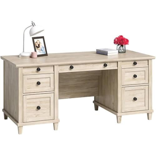 Sauder Hammond Executive Desk in Engineered Wood-Chalk Oak Finish