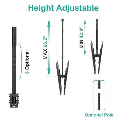WALI Ceiling TV Mount Dual Screen Back to Back Fits Most Display 43 to 86 Inch TV, Up to 176lbs, 88 lbs for Each Screen, Height Extension up to 66.5 Inch, Mounting Holes 600x400mm (CM4386-2S), Black