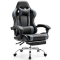 Sweetcrispy Video Game Desk Chair - Ergonomic Computer with Footrest and Comfy Lumbar Support, PU Leather Recliner with Headrest, Fixed Up Armrest, Height Adjustable with 360° Swivel, for Adults, Grey